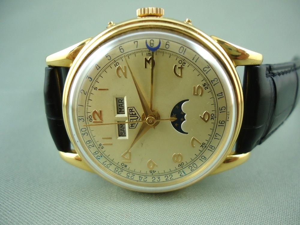 Heuer Vintage or jaune Phase de Lune