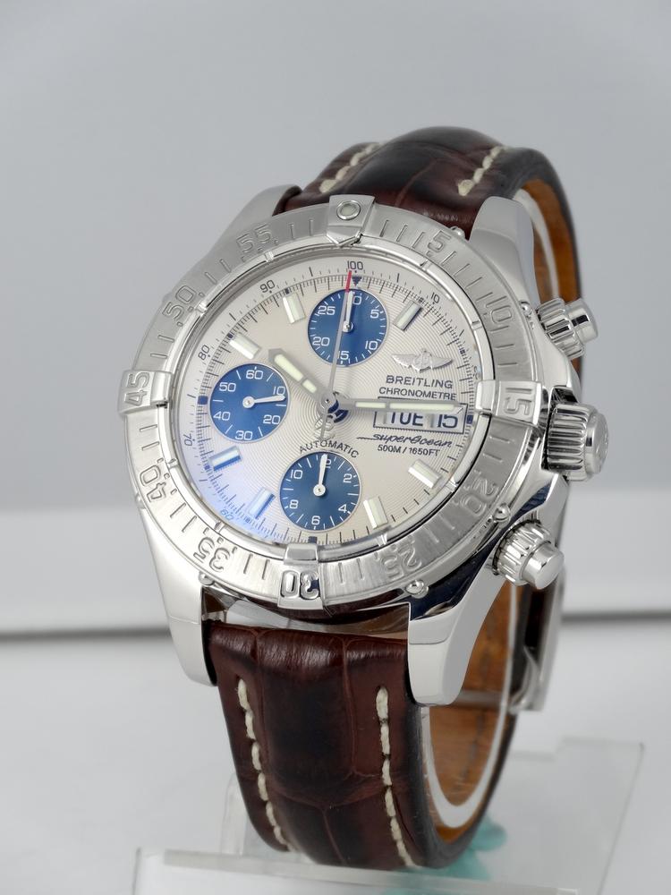 Breitling Chrono SuperOcean Acier sur cuir Boite & Papiers