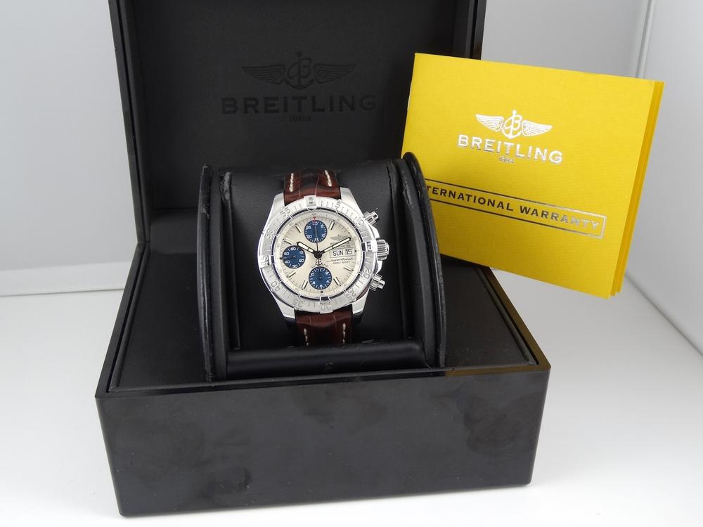 Breitling Chrono SuperOcean Acier sur cuir Boite & Papiers