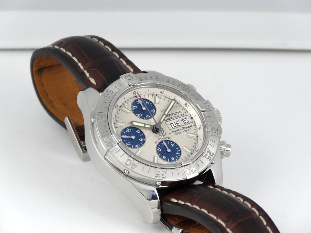 Breitling Chrono SuperOcean Acier sur cuir Boite & Papiers