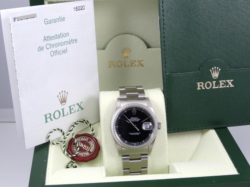 Rolex Datejust cadran noir réf 16220 boite & Papiers