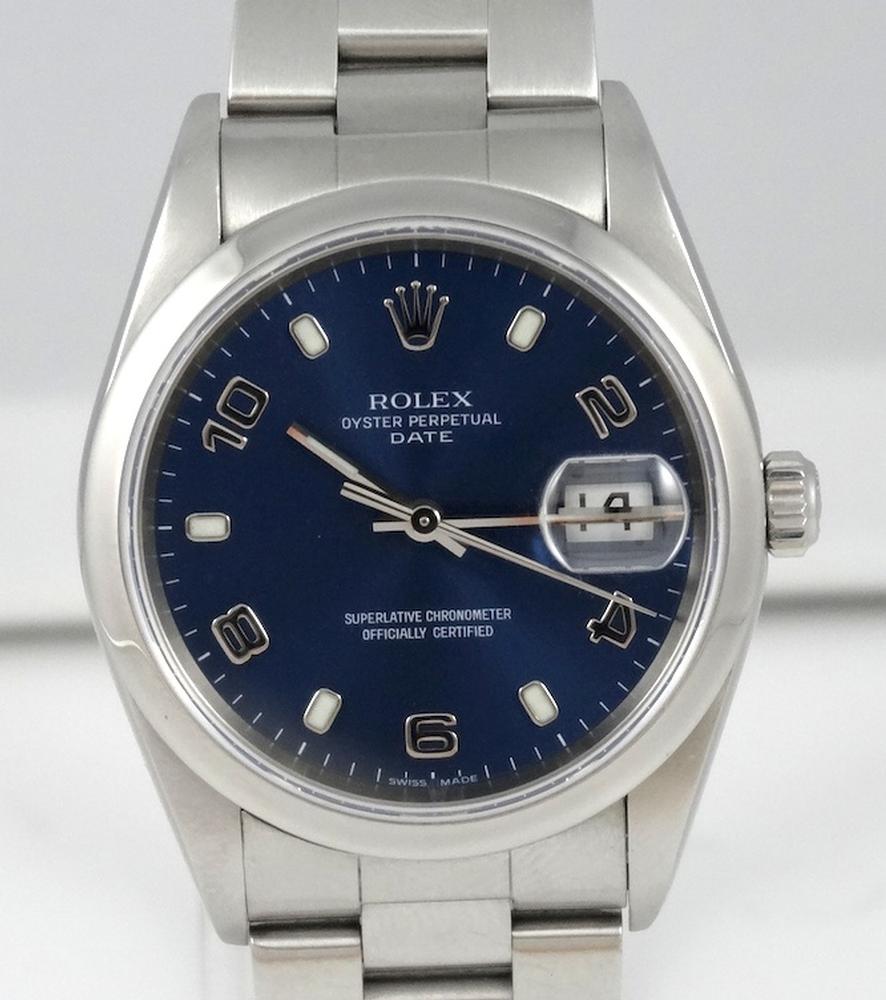 Rolex Date cadran bleu série D avec papiers