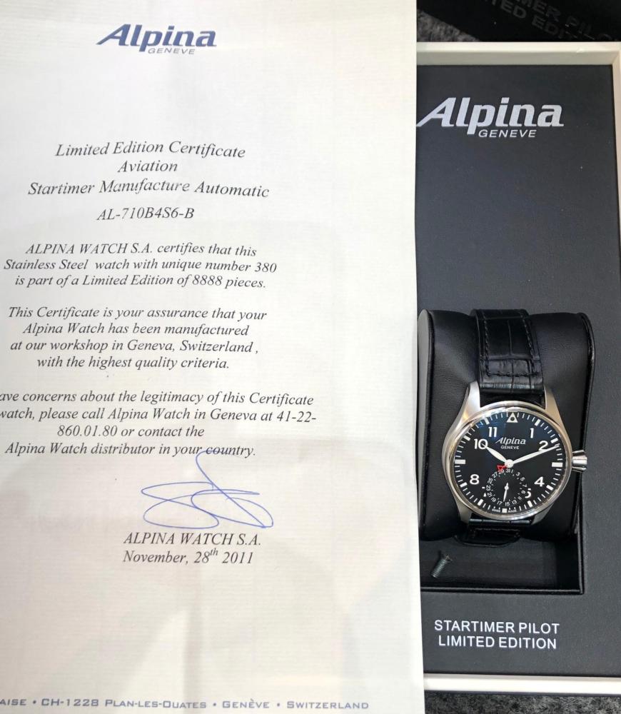 Alpina Startimer Pilot série Limitée Boite & Papiers