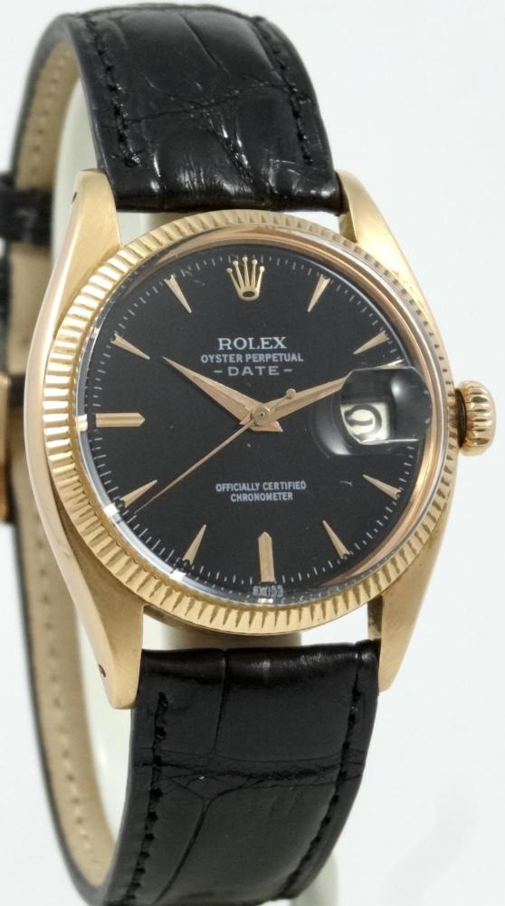 Rolex Date cadran noir gilt or rose Réf 6537