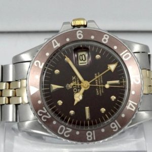 Rolex GMT Réf 1675 or & Acier cadran Chocolat Nipples