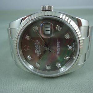 Rolex Datejust Réf 116234 lunette or blanc cadran nacre & diamants