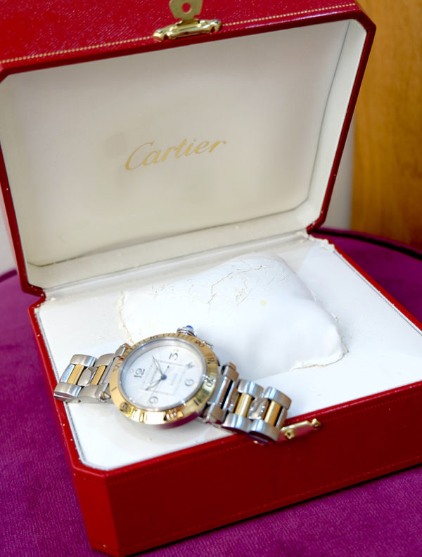 Cartier Pasha or & acier 38 mm fond saphir comme neuve révision Cartier 2021