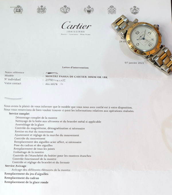 Cartier Pasha or & acier 38 mm fond saphir comme neuve révision Cartier 2021